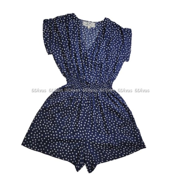 NEW Blue and White Polka Dot Rayon Romper Dress  Size L  Size XL - nwot - Picture 2 of 16